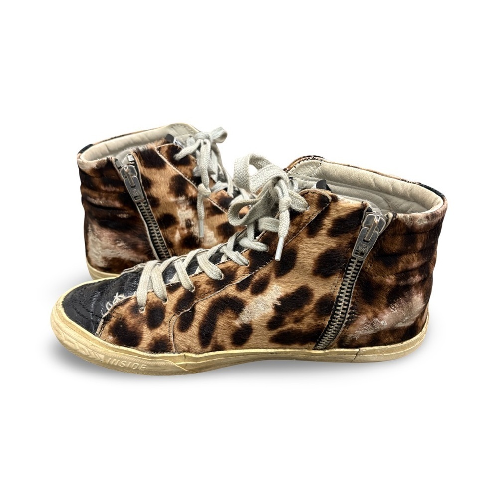 GOLDEN GOOSE Slide Star Leopard Print Sneakers in Ponyhair/Bluette Sz 36 - Picture 5 of 11